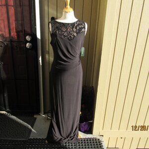 #742  NEW WOMAN'S LONG BLACK LACE EVENING GOWN BY RALPH LAUREN  (SIZE 16)